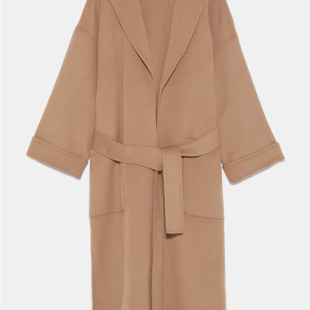 ZARA Belted Patch Pocket Coat Camel Size L